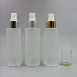 100ML Empty Frost Glass Spray Fine Mist Bottle 34Oz Refillable Round Glass Cream Pump Dispenser Gold Silver Collar with Aluminium Spray Xkke