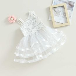 Girl's Dresses Summer Baby Girls Princess Dress White Sleeveless Tiered Tulle Sequins Infant Girls Birthday Party Dresses