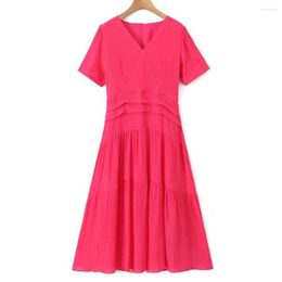 Plus Size Dresses Good Quality Cake Women Clothing French Cross Fold V-Neck Short Sleeve Calf Length One-Piece Curve Summer 2023