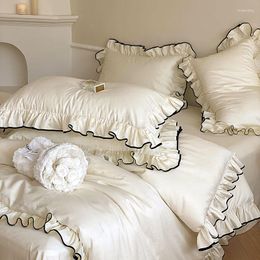 Bedding Sets Luxury 1000TC Egyptian Cotton French Princess Wedding Set Ruffles Black Edge Jacquard Duvet Cover Bed Sheet Pillowcases