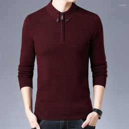 Men's Sweaters Autumn Winter Fit Pullovers Men 2023 Zipper Turn Down Collar Long Sleeved Wool Casual Office Clothing