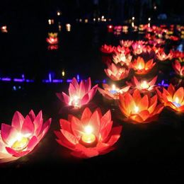 Floating Water Blessing Artificial Silk Lotus Flower led Candle Light Multi Colors Wishing Lantern For Wedding Event Party Supplies