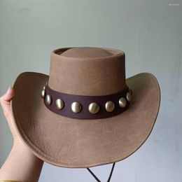 Berets PU Leather Western Style Cowboy Hat Men's Gentleman Godfather Unisex Panama Jazz