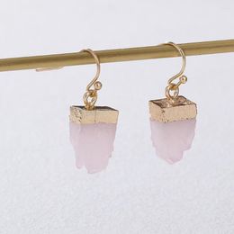 Dangle Earrings 3Pairs Gold Plate Golden Edge Mimic Natural Healing Stone Rose Pink Shaped Irregular Rectangular Drop For Women Jewelry