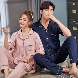 Men's Sleepwear Cotton Cardigan Short Sleeve Long Pant Nightwear For Couples Fashion Summer Spring Sleepware Men Women Pijamas Pyjamas