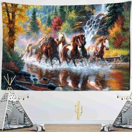 Tapestries Spur The Horse Tapestry Wall Hanging Chinese Ink Painting Hippie Nature Dormitory Studio Decor R230815