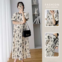 Maternity Dresses New Summer Temperament Pleated Casual Dress Korean Loose Floral Short-sleeved Fashion Pregnancy Skirt