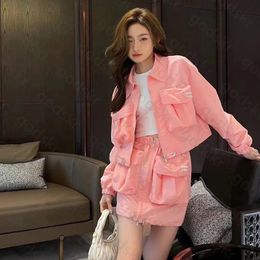 Casual Women Jacket Shorts Long Sleeve Zipper Coat Street Style Zipper High Waisted Miniskirt Fashion Tops Pants Set