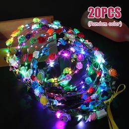 Headwear Hair Accessories 20pcs LED Flower Crown Glowing Wreath Luminous Garland Birthday Festival Party Flower Crown Wedding Decor Christmas Garlands 230815