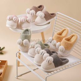 Slippers New Cat P Cotton Slippers Winter Women Indoor Home Cartoon Cute Cat Plush Couple Slippers With Soft Sole Female Warm Slippers