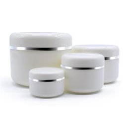 20 50 100 250ML Empty White Silver Edge Portable Refillable Plastic Cosmetic Makeup Face Cream Jar Sample Container Bottle Pot Jnkqw