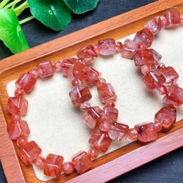 Bangle Natural Red Fire Quartz Hematoid Cube Bracelet Round Bead Crystal Reiki Healing Stone Fashion Female Jewelry For Women Gift 1pcs