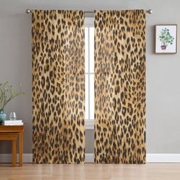 Sheer Curtains Wild Animald Leopard Print Window Panel Room for Living Bedroom Kitchen Chiffon Tulle 230815