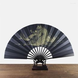 Decorative Figurines Black-faced Large Folding Fan Chinese Printed Golden Dragon Home Decorations Wedding Daily Use Dance Gift Hand 33cm