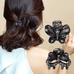 Hair Clips Chimaera Small Metal Crab 2pcs/set Rhinestone Butterfly Heart Hairpin For Women Girls Bridal Black Crystal Jaw