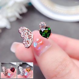 Cluster Rings MeiBaPJ Natural Diopside/Citrine/Garnet Gemstone Trendy Heart Ring For Women Real 925 Sterling Silver Charm Fine Party Jewelry