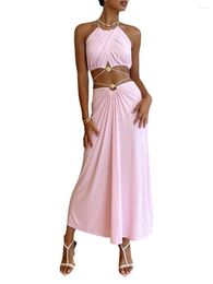 Two Piece Dress Women S Summer 2 Outfits Rib-Knit Tie-Up Backless Halter Crop Tops And Long Skirt Beach Boho Set