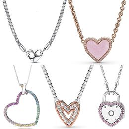 Pendant Necklaces Freehand Rainbow Heart Lock Your Promise Studded Chain Necklace 925 Sterling Silver Necklace For Europe Bead Charm DIY Jewellery 230815