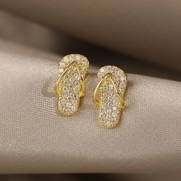 Stud Cute Mini Shoes Slipper Zircon Stud Earrings For Women Luxury Gold Color Unusual Earrings Korean Fashion Party Jewelry 230814