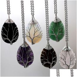 Pendant Necklaces Necklace Jewelry Healing Chakra Wicca Witch Amet Pendants Women Natural Gemstone Amethyst Opal Tree Of Life Charms Dh2Ph