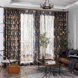 Curtain American rustic curtains semi-shade for bedroom study living room flower plant window curtain coarse cotton R230815