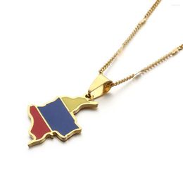 Pendant Necklaces Gold Colour Stainless Steel Enamel Colombia Map Necklace Trendy Women Men Colombian Flag Choker Neck Chain Jewellery