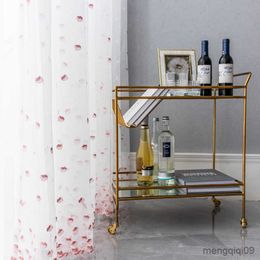 Curtain White embroidered pink petal tulle curtains for bedroom living room window sheer curtain ready made R230815