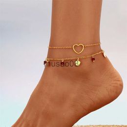 Anklets Gold Color Heart Anklet Multilayers Adjustable Anklet For Women New Fashion Summer Brelet On Foot Beh Party Leg Chains J230815