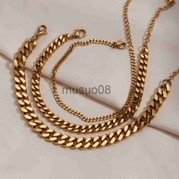 Anklets 2022 Trendy Miami Cuban Chain Anklets 18K Gold Plated Punk Different Width Waterproof Anklets for Women Jewelry cessories J230815