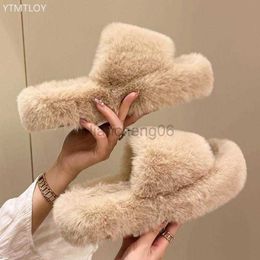 Slippers Plus Size Women Fur Slippers Platform 2023 Indoor Non Slip Rubber Fashion Flat Ladies House Shoes Ytmtloy Zapatillas Mujer Casa X230519