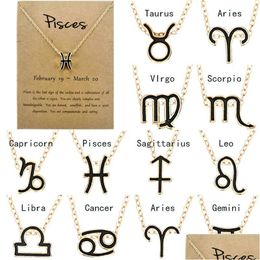 Pendant Necklaces Fashion 12 Constellation Necklace Classic 18K Gold Zodiac Sign Enamel Cross Chain Jewellery With Gift Card Drop Deli Dhcp8