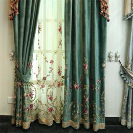 Curtain luxury Green velvet curtains for Living Room bedroom High-end embroidered floral tulle curtain sheer window treatment R230815