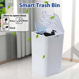 Waste Bins SDARISB Smart Sensor Trash Can Automatic Kicking White Garbage Bin for Kitchen Bathroom Waterproof 8512L Electric 230815