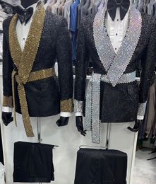 Skräddarsydd bröllop tuxedos kristallpärlor paljetter herr jacka stilig man prom party formell outfit 2 bitar