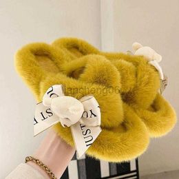 Slippers Winter Women House Furry Slippers Fashion Faux Fur Warm Slip On 2023 Flats Female Home Black Plush Ytmtloy Zapatillas Mujer Casa X230519