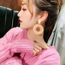 Dangle Earrings Romantic Fur Pom Drop Earring For Women Bohemain Circle Winter Earings Statement Brincos Fashion Party Jewellery Wholesale