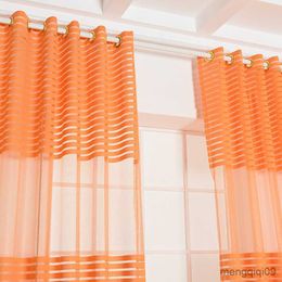 Curtain Orange thick tulle curtains sheer for living room bedroom stripes curtain for window treatment home decoration panel drapes R230815