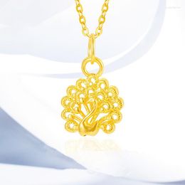 Chains SMILE Full Gold 999 Auspicious Bird Peacock Hollow Out Pendant 3D Hard Au750 Chain Women's Boutique Jewellery Gift P204