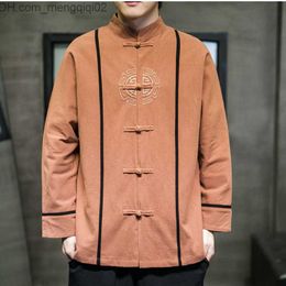 Men's Jackets Men's Contrast Embroidered Tang Suit Top Open Front Jacket Frog Seal 2022 New Neckline Chinese Style Jacket Coat Z230816