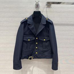 Women's Trench Coats Fashion Cool Navy Colour Loose Short Design Coat Women Turn-down Collar Long Sleeve Single Breasted Slim Belt Casual