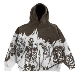 Men's Hoodies Sweatshirts black street clothes pure cotton retro skeleton men's Hoodie loose large casual gothic student demon slayer Sweatshirt 230814