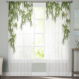 Curtain Bamboo Leaves Chiffon Sheer Curtains For Living Room Bedroom Decor Kitchen Window Voiles Tulle Curtain