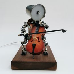 Decorative Objects Figurines Industrial Wind Steampunk Handmade Robot Desktop Ornament Decoration Cello Violin Musical Instrument Creative 230824