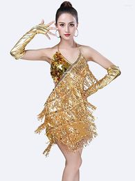 Stage Wear Women Adult Sexy Tassel Skirt Latin Dancewear Sequin Dress Performance Costume Backless Dancer Competition