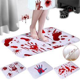 Other Event Party Supplies Halloween Style Soft Rug Decoration Polyester Horror Blood Footprints Halloween Home Non slip Mat Bathroom Carpets Toilet Rug 230814