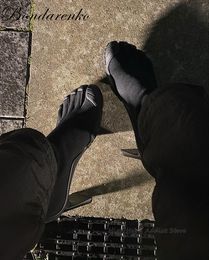 Stiefel 2023 Frauen Fünf Finger Socke Split Toe Pull auf Leder Booties Zehenabsatz Schwarz Rosa Weiß Luxus Design Runway Schuhe 230815