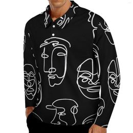 Men's Polos Single Line Face Design Casual T-Shirts Men Abstract Art Long Sleeve Polo Shirts Collar Stylish Daily Graphic Shirt Plus Size