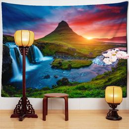 Tapestries Sunset Mountains And Rivers Landscape Painting Tapestry Wall Hanging Style Aesthetics Room Home Decor