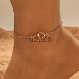 Anklets Ins Fashion Silver Colour Double Heart Anklet for Women Bling Hollow Out Love Foot Ankle Leg Brelet Chain Jewellery J230815