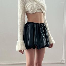 Röcke Houzhou PU Leder Rock Shorts Frauen koreanische Mode elegante elastische Taille A-Line Lose Ballon Mini Casual Streetwear